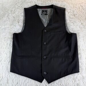Vintage Marc Ecko Mens Large Black Pinstripe Vest Eagle Crown Graphic Y2K Edgy